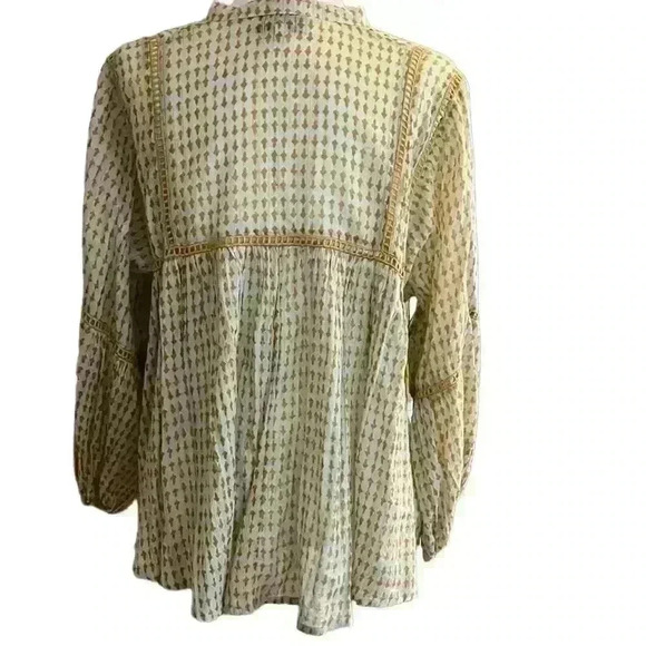 BAROK Caledon Cotton Green and Gold Boho Style Peasant Blouse Size S/M​ - Picture 3 of 6